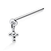 Ball Cross Shaped Silver Straight Nose Stud NSKA-550